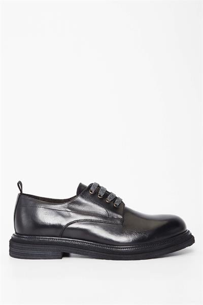 Exton Erkek Hakiki Deri Siyah Klasik Ayakkabı