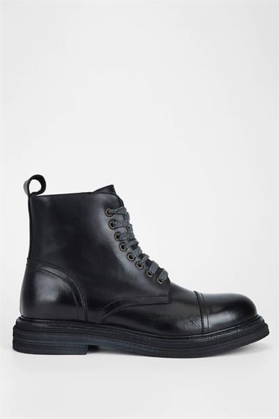 Exton Erkek Hakiki Deri Siyah Casual Bot