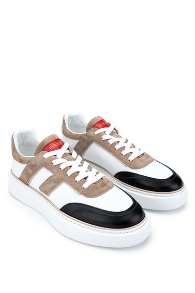 Fabi Erkek Hakiki Deri Beyaz/Kum/Siyah Sneakers & Spor Ayakkabı