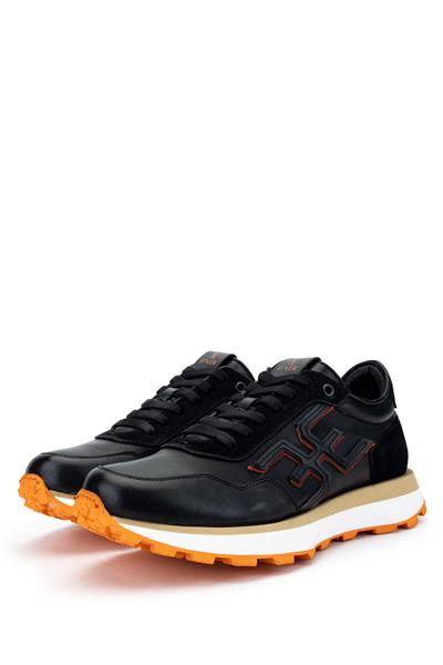 Fabi Erkek Hakiki Deri Siyah/Turuncu Sneakers & Spor Ayakkabı