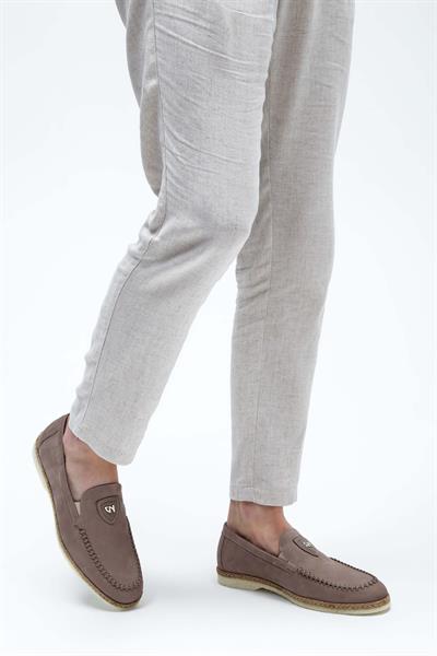 Giampiero Nicola Erkek Hakiki Deri Bej Nubuk Loafer Ayakkabı