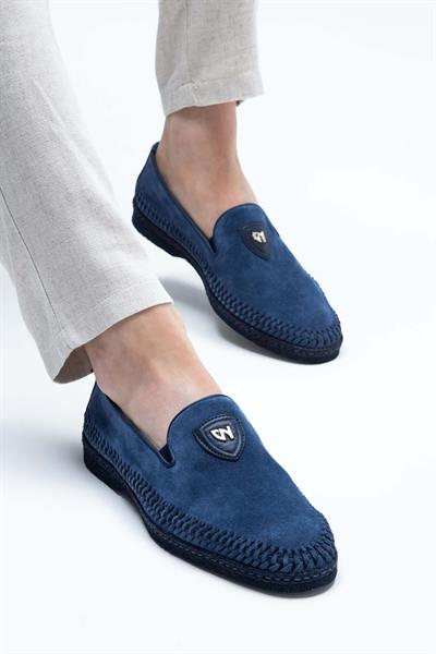 Giampiero Nicola Erkek Hakiki Deri Lacivert Loafer Ayakkabı