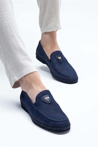 Giampiero Nicola Erkek Hakiki Deri Lacivert Nubuk Loafer Ayakkabı