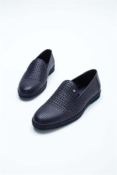 Giampiero Nicola Erkek Hakiki Deri Lacivert Loafer Ayakkabı