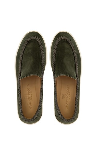 Giampiero Nicola Erkek Hakiki Deri Yeşil Loafer Ayakkabı