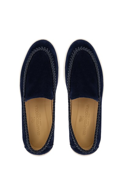Giampiero Nicola Erkek Hakiki Deri Mavi Loafer Ayakkabı