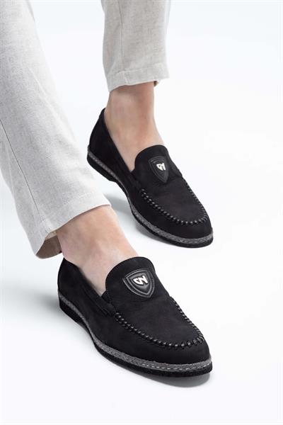 Giampiero Nicola Erkek Hakiki Deri Siyah Nubuk Loafer Ayakkabı