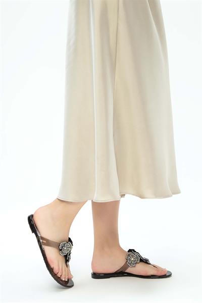 Marzetti Kadın Hakiki Deri Şeffaf\Siyah Düz Terlik