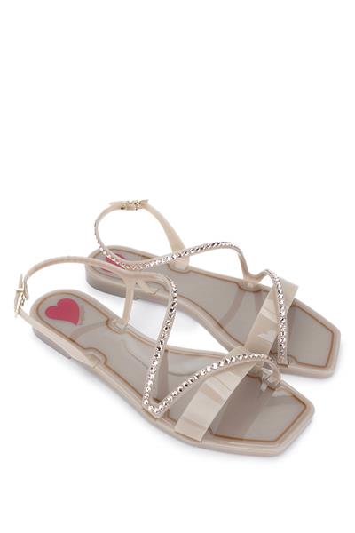 Menghi Kadın Pvc Bej Düz Sandalet