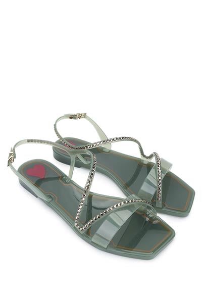 Menghi Kadın Pvc Yeşil Düz Sandalet