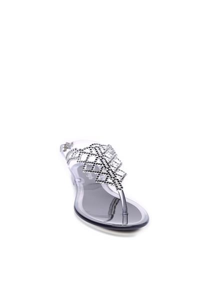 Menghi Kadın Swarovski Taş Siyah Sandalet