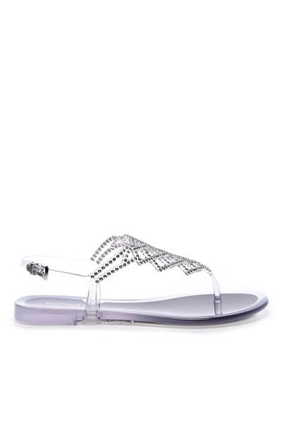 Menghi Kadın Swarovski Taş Siyah Sandalet