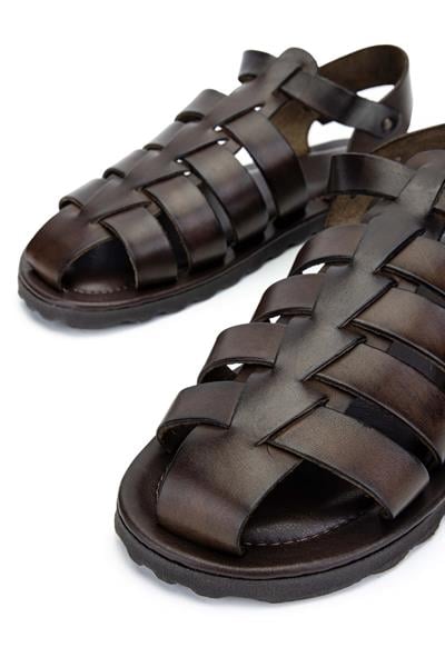 Sandals Factory Erkek Hakiki Deri Kahverengi Düz Sandalet