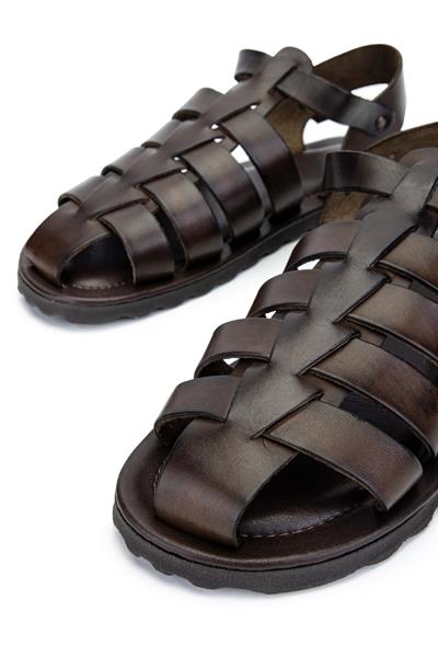 Sandals Factory Erkek Hakiki Deri Kahverengi Düz Sandalet