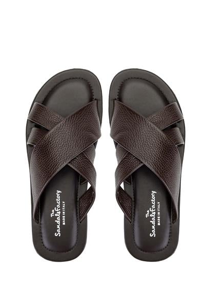 Sandals Factory Erkek Hakiki Deri Kahverengi Düz Terlik