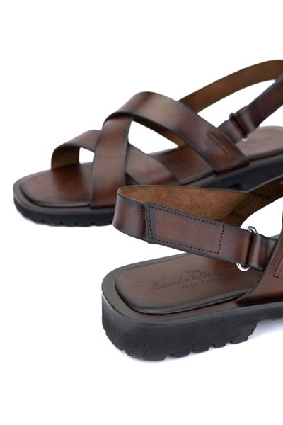 Sandals Factory Erkek Hakiki Deri Kahverengi Düz Sandalet