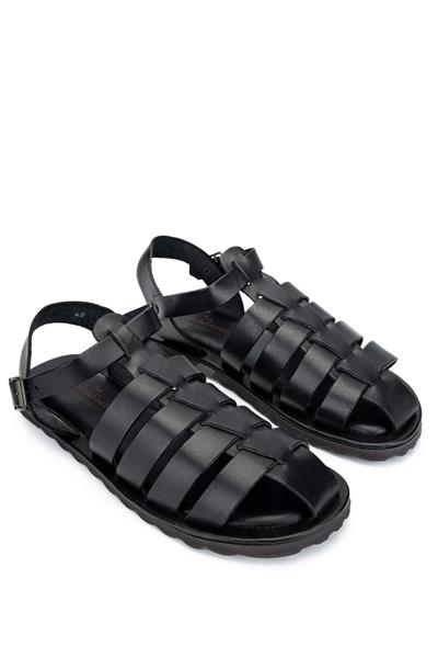 Sandals Factory Erkek Hakiki Deri Siyah Düz Sandalet