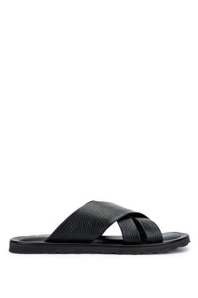 Sandals Factory Erkek Hakiki Deri Siyah Düz Terlik