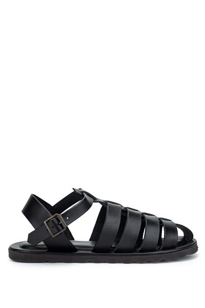 Sandals Factory Erkek Hakiki Deri Siyah Düz Sandalet