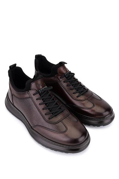 Tamer Tanca Erkek Hakiki Deri Kahverengi Sneaker Ayakkabı