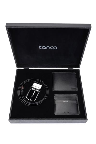 Tamer Tanca Erkek Hakiki Deri Siyah Set Kutusu
