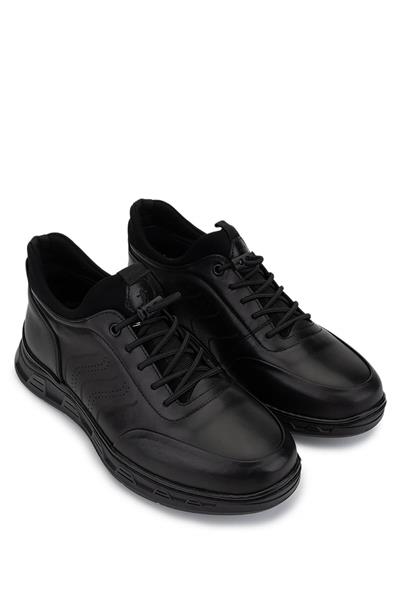 Tamer Tanca Erkek Hakiki Deri Siyah Sneaker Ayakkabı