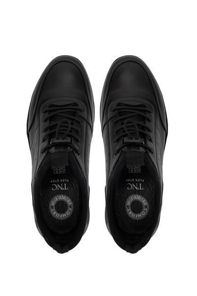 Tamer Tanca Erkek Hakiki Deri Siyah Sneaker Ayakkabı