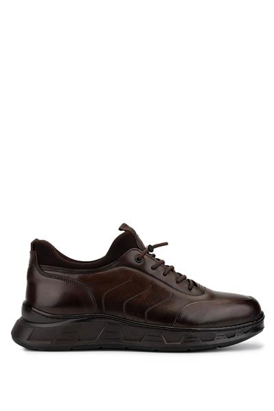 Tamer Tanca Erkek Hakiki Deri Kahverengi Sneaker Ayakkabı