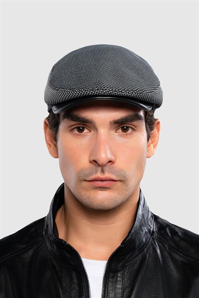 Tamer Tanca Erkek Deri & Tekstil Siyah Kasket Şapka