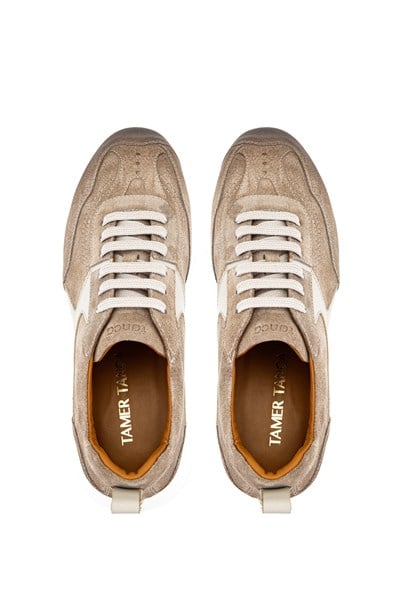 Tamer Tanca Erkek Hakiki Deri Bej Süet Sneakers & Spor Ayakkabı