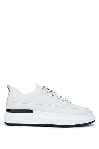 Tamer Tanca Erkek Hakiki Deri Beyaz Sneaker Ayakkabı