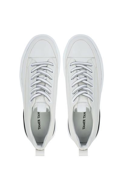 Tamer Tanca Erkek Hakiki Deri Beyaz Sneaker Ayakkabı