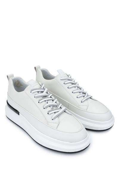 Tamer Tanca Erkek Hakiki Deri Beyaz Sneaker Ayakkabı