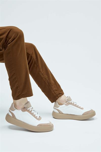 Tamer Tanca Erkek Hakiki Deri Beyaz\Vizon Sneakers & Spor Ayakkabı