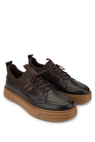 Tamer Tanca Erkek Hakiki Deri Kahverengi Sneaker Ayakkabı