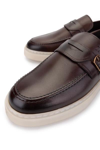 Tamer Tanca Erkek Hakiki Deri Kahverengi Loafer Ayakkabı
