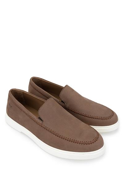 Tamer Tanca Erkek Hakiki Deri Kahverengi Nubuk Loafer Ayakkabı