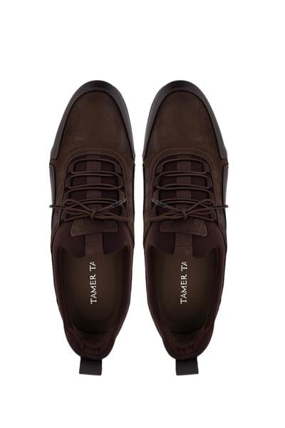 Tamer Tanca Erkek Hakiki Deri Kahverengi Nubuk Sneakers & Spor Ayakkabı