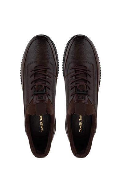 Tamer Tanca Erkek Hakiki Deri Kahverengi Sneaker Ayakkabı