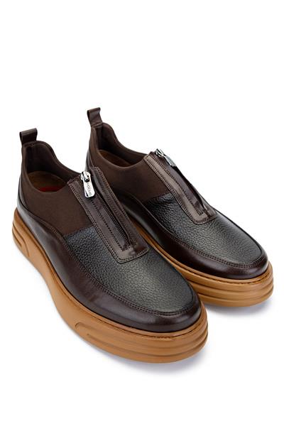 Tamer Tanca Erkek Hakiki Deri Kahverengi Sneaker Ayakkabı