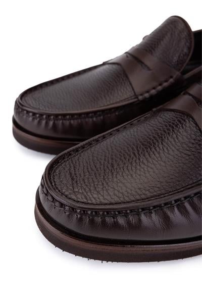 Tamer Tanca Erkek Hakiki Deri Kahverengi Loafer Ayakkabı