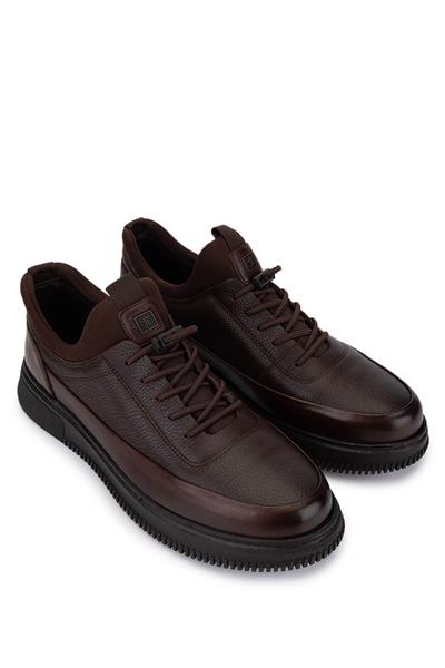 Tamer Tanca Erkek Hakiki Deri Kahverengi Sneaker Ayakkabı