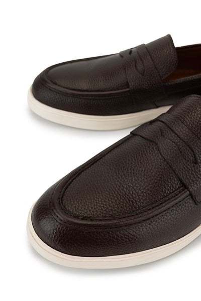 Tamer Tanca Erkek Hakiki Deri Kahverengi Loafer Ayakkabı