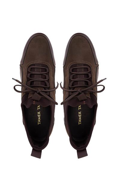 Tamer Tanca Erkek Hakiki Deri Kahverengi Nubuk Sneakers & Spor Ayakkabı