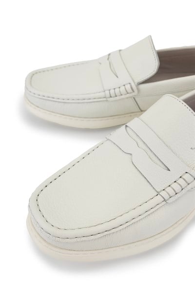 Tamer Tanca Erkek Hakiki Deri Kırık Beyaz Loafer Ayakkabı