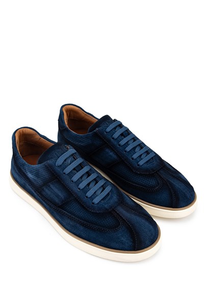 Tamer Tanca Erkek Hakiki Deri Lacivert Süet Sneakers & Spor Ayakkabı
