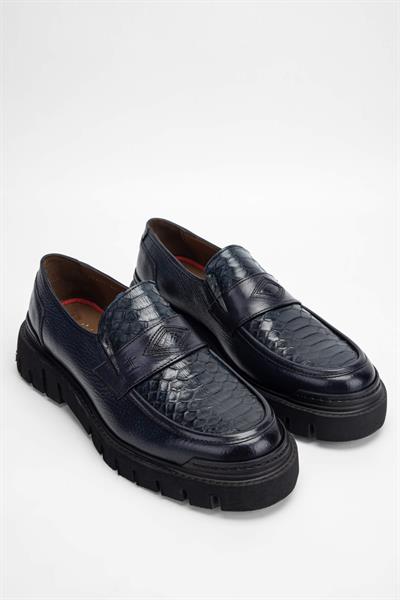 Tamer Tanca Erkek Hakiki Deri Lacivert Loafer Ayakkabı
