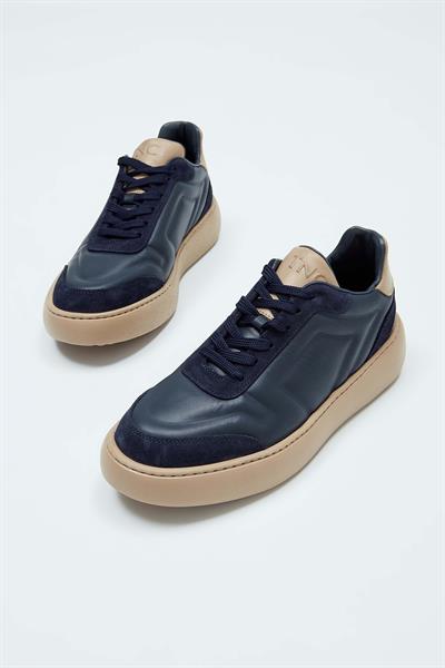 Tamer Tanca Erkek Hakiki Deri Lacivert\Vizon Sneakers & Spor Ayakkabı