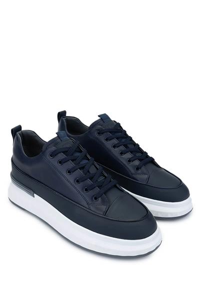 Tamer Tanca Erkek Hakiki Deri Lacivert Sneaker Ayakkabı