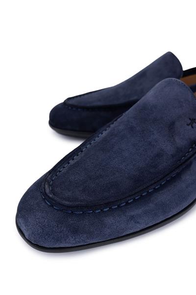 Tamer Tanca Erkek Hakiki Deri Lacivert Süet Loafer Ayakkabı